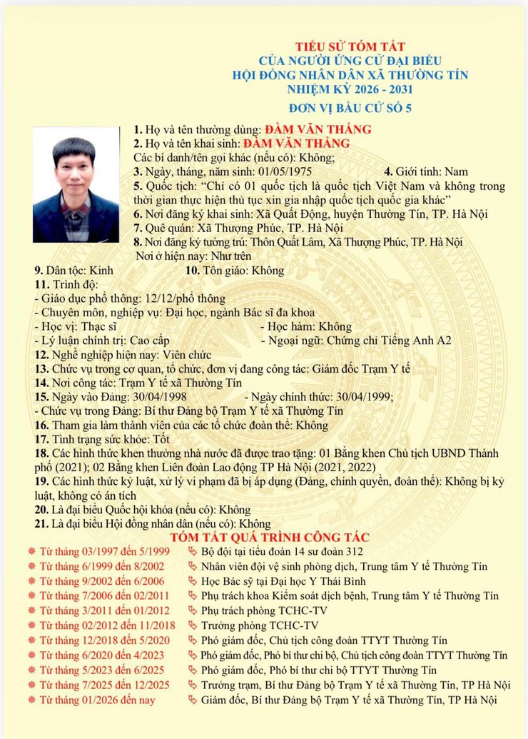 Danh sách và tiểu sử tóm tắt những người ứng cử đại biểu HĐND xã Thường Tín khoá II, nhiệm kỳ 2026 -2031 tại đơn vị bầu cử số 05- Ảnh 7.
