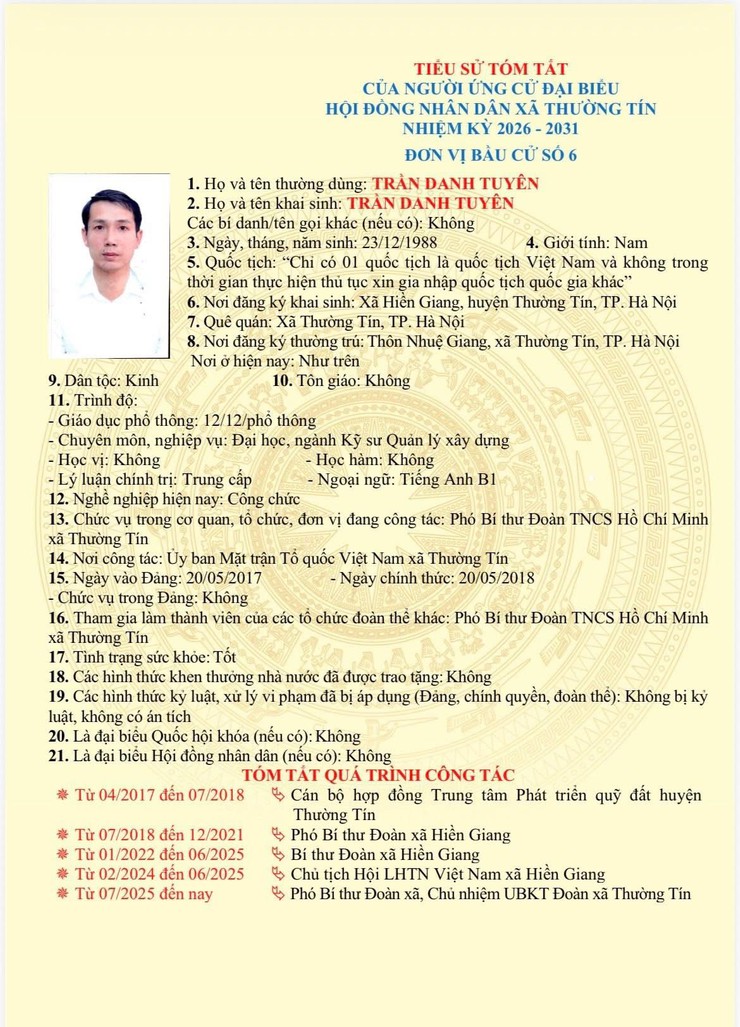 Danh sách và tiểu sử tóm tắt những người ứng cử đại biểu HĐND xã Thường Tín khoá II, nhiệm kỳ 2026 -2031 tại đơn vị bầu cử số 06- Ảnh 8.