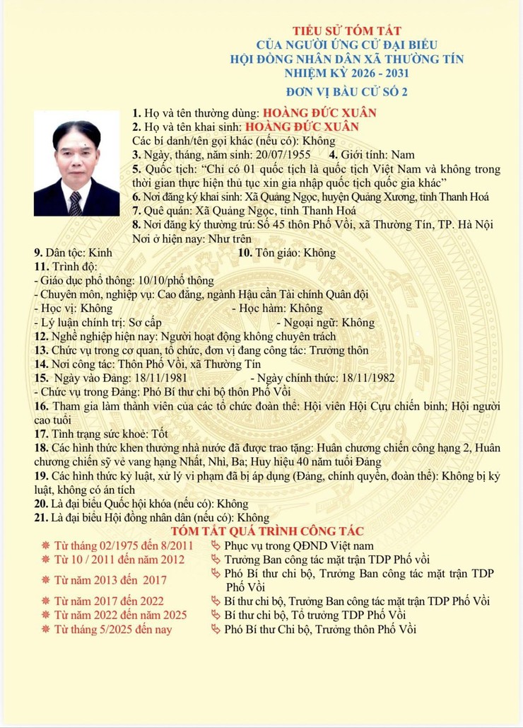 Danh sách và tiểu sử tóm tắt những người ứng cử đại biểu HĐND xã Thường Tín khoá II, nhiệm kỳ 2026 -2031 tại đơn vị bầu cử số 02- Ảnh 9.