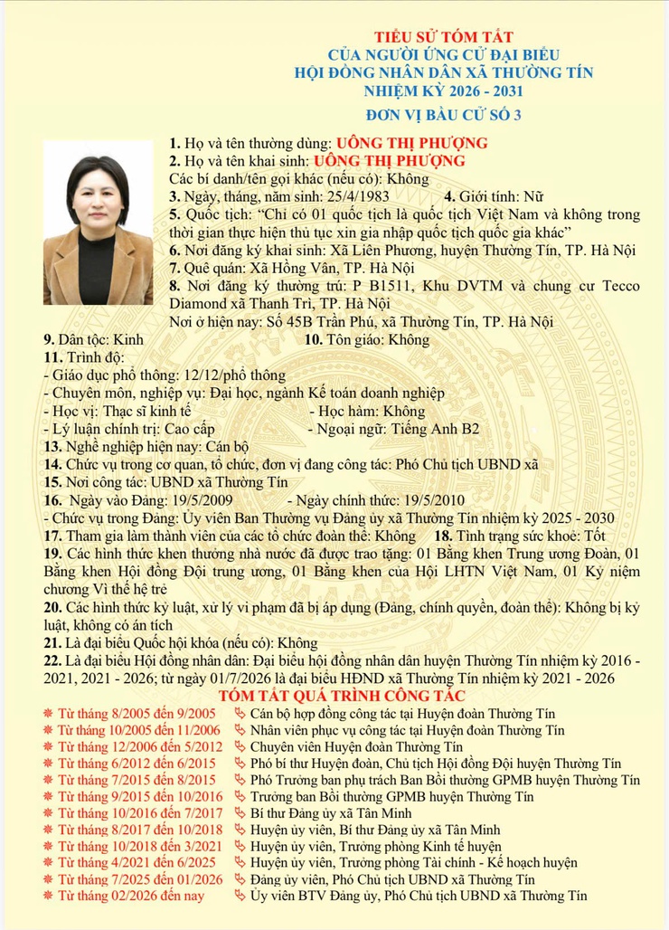 Danh sách và tiểu sử tóm tắt những người ứng cử đại biểu HĐND xã Thường Tín khoá II, nhiệm kỳ 2026-2031 tại đơn vị bầu cử số 03- Ảnh 4.