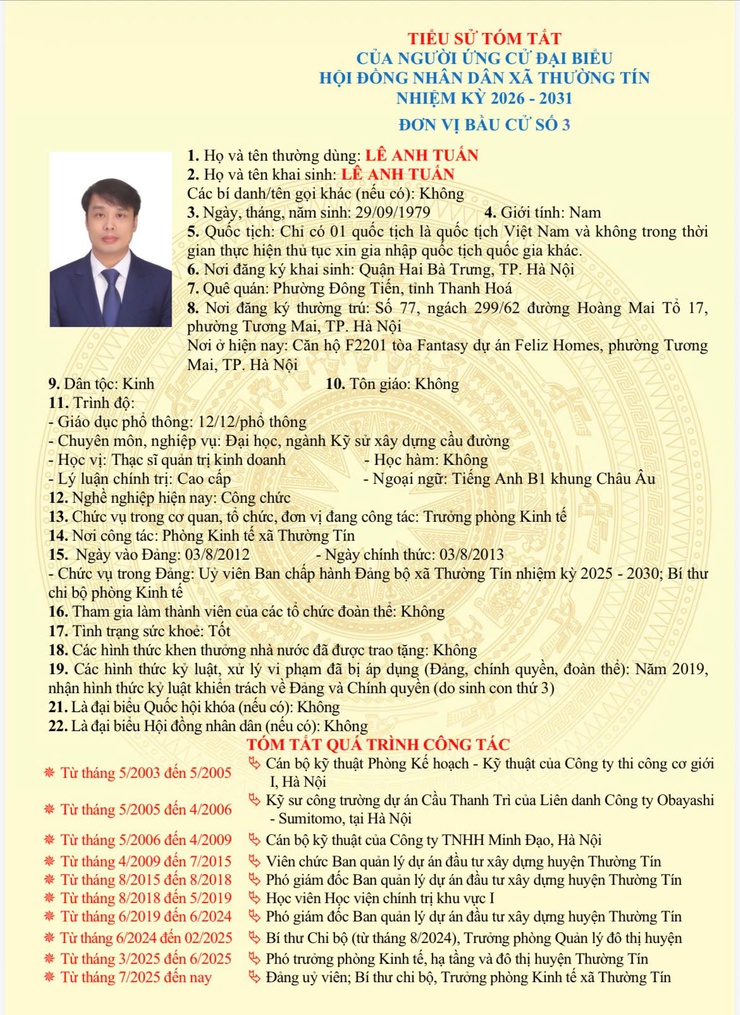 Danh sách và tiểu sử tóm tắt những người ứng cử đại biểu HĐND xã Thường Tín khoá II, nhiệm kỳ 2026-2031 tại đơn vị bầu cử số 03- Ảnh 5.