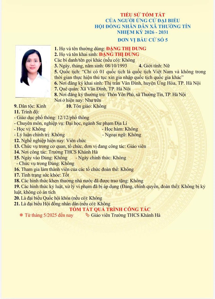 Danh sách và tiểu sử tóm tắt những người ứng cử đại biểu HĐND xã Thường Tín khoá II, nhiệm kỳ 2026 -2031 tại đơn vị bầu cử số 05- Ảnh 3.