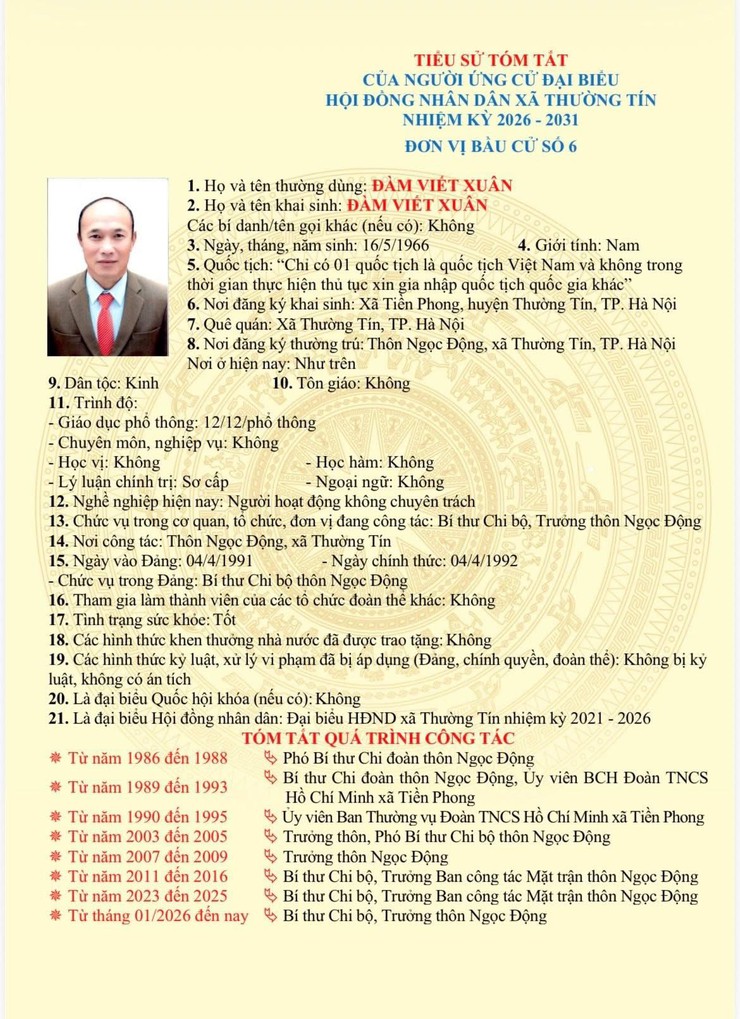 Danh sách và tiểu sử tóm tắt những người ứng cử đại biểu HĐND xã Thường Tín khoá II, nhiệm kỳ 2026 -2031 tại đơn vị bầu cử số 06- Ảnh 9.