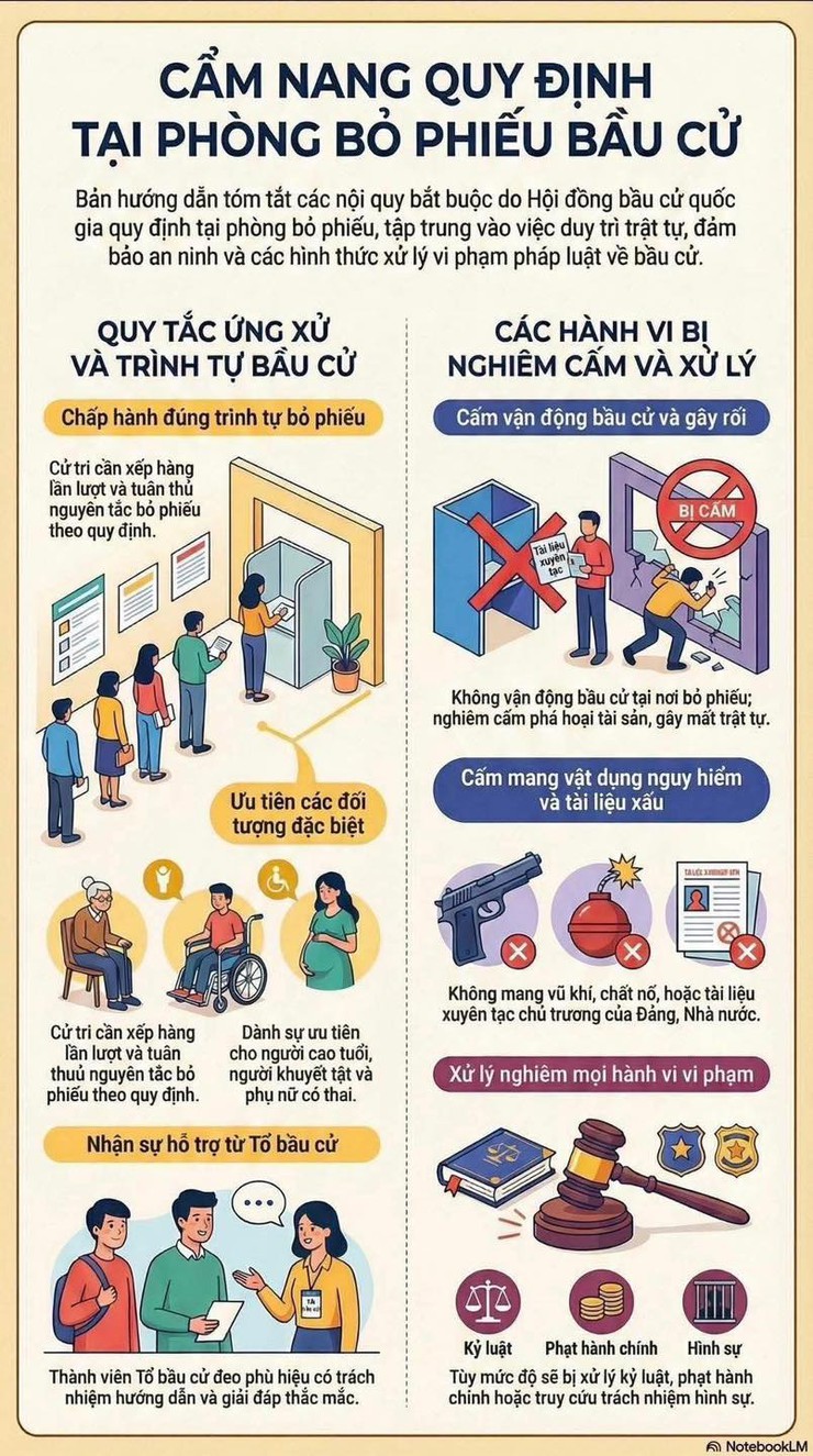 Cẩm nang quy định tại phòng bỏ phiếu bầu cử đại biểu Quốc hội khoá XVI và đại biểu HĐND các cấp nhiệm kỳ 2026-2031 (inforgraphic)- Ảnh 1.