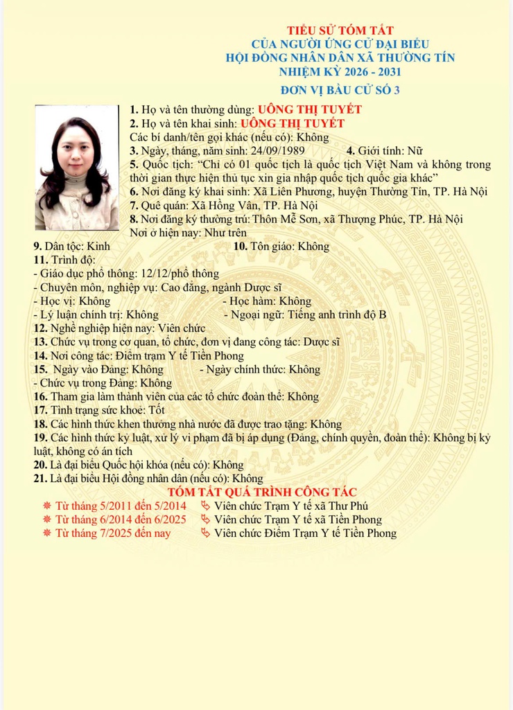 Danh sách và tiểu sử tóm tắt những người ứng cử đại biểu HĐND xã Thường Tín khoá II, nhiệm kỳ 2026-2031 tại đơn vị bầu cử số 03- Ảnh 7.