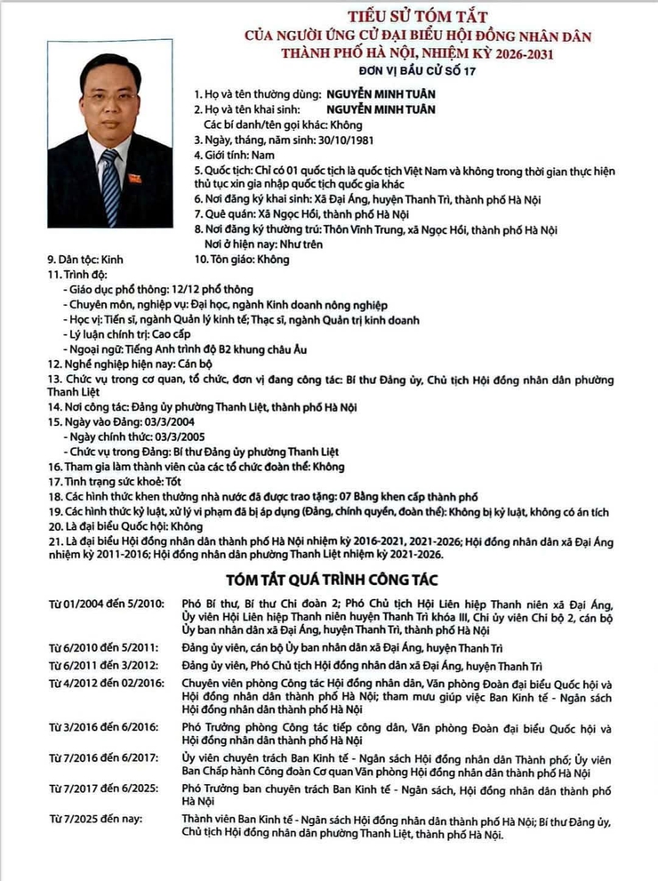 Tiểu sử những người ứng cử đại biểu HĐND thành phố Hà Nội khóa XVII, nhiệm kỳ 2026-2031, đơn vị bầu cử số 17- Ảnh 7.