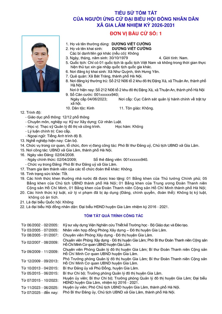 Tiểu sử những người ứng cử đại biểu HĐND xã Gia Lâm, nhiệm kỳ 2026-2031, đơn vị bầu cử số 1- Ảnh 3.