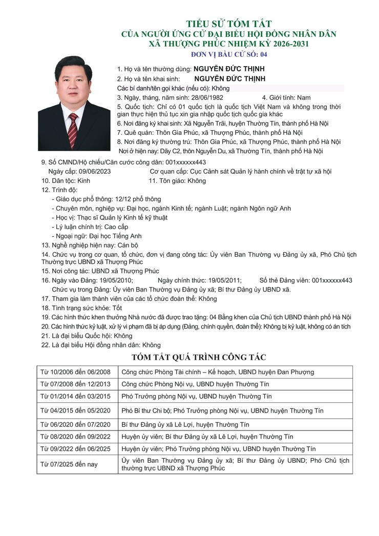 TIỂU SỬ TÓM TẮT CỦA NGƯỜI ỨNG CỬ ĐẠI BIỂU HĐND XÃ THƯỢNG PHÚC, NHIỆM KỲ 2026 - 2031. ĐƠN VỊ BẦU CỬ SỐ 04- Ảnh 2.