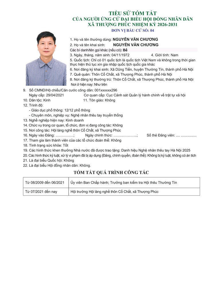 TIỂU SỬ TÓM TẮT CỦA NGƯỜI ỨNG CỬ ĐẠI BIỂU HĐND XÃ THƯỢNG PHÚC, NHIỆM KỲ 2026 - 2031. ĐƠN VỊ BẦU CỬ SỐ 04- Ảnh 6.
