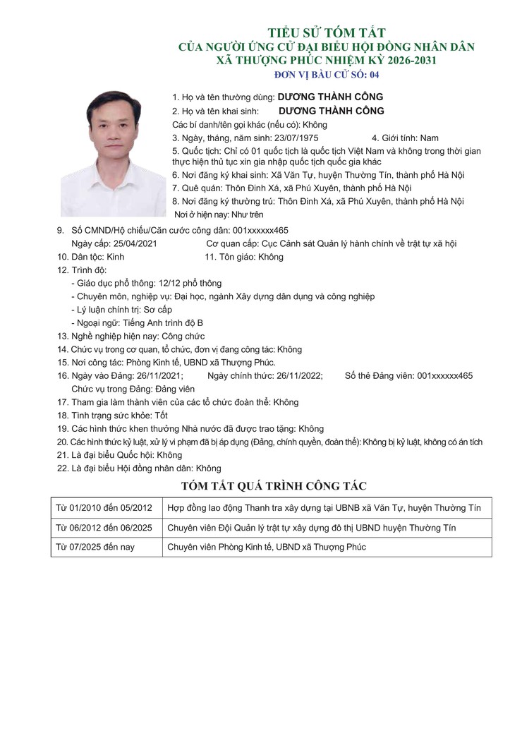 TIỂU SỬ TÓM TẮT CỦA NGƯỜI ỨNG CỬ ĐẠI BIỂU HĐND XÃ THƯỢNG PHÚC, NHIỆM KỲ 2026 - 2031. ĐƠN VỊ BẦU CỬ SỐ 04- Ảnh 7.