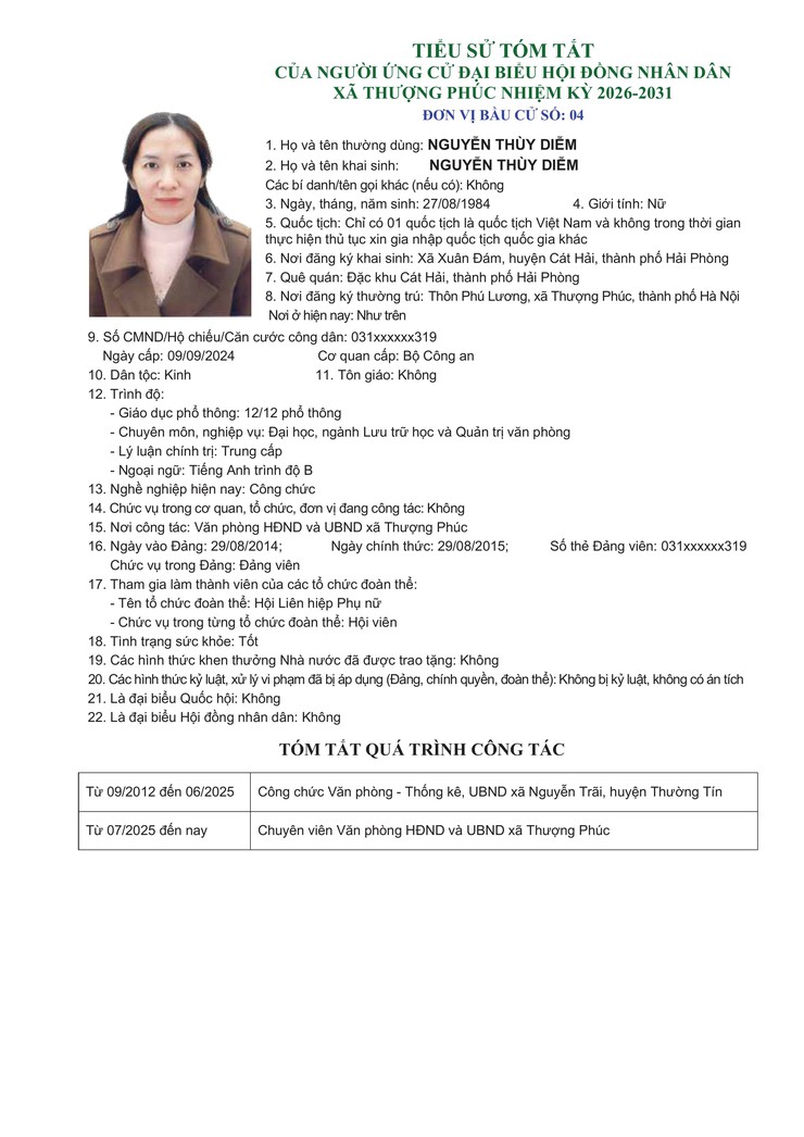 TIỂU SỬ TÓM TẮT CỦA NGƯỜI ỨNG CỬ ĐẠI BIỂU HĐND XÃ THƯỢNG PHÚC, NHIỆM KỲ 2026 - 2031. ĐƠN VỊ BẦU CỬ SỐ 04- Ảnh 8.