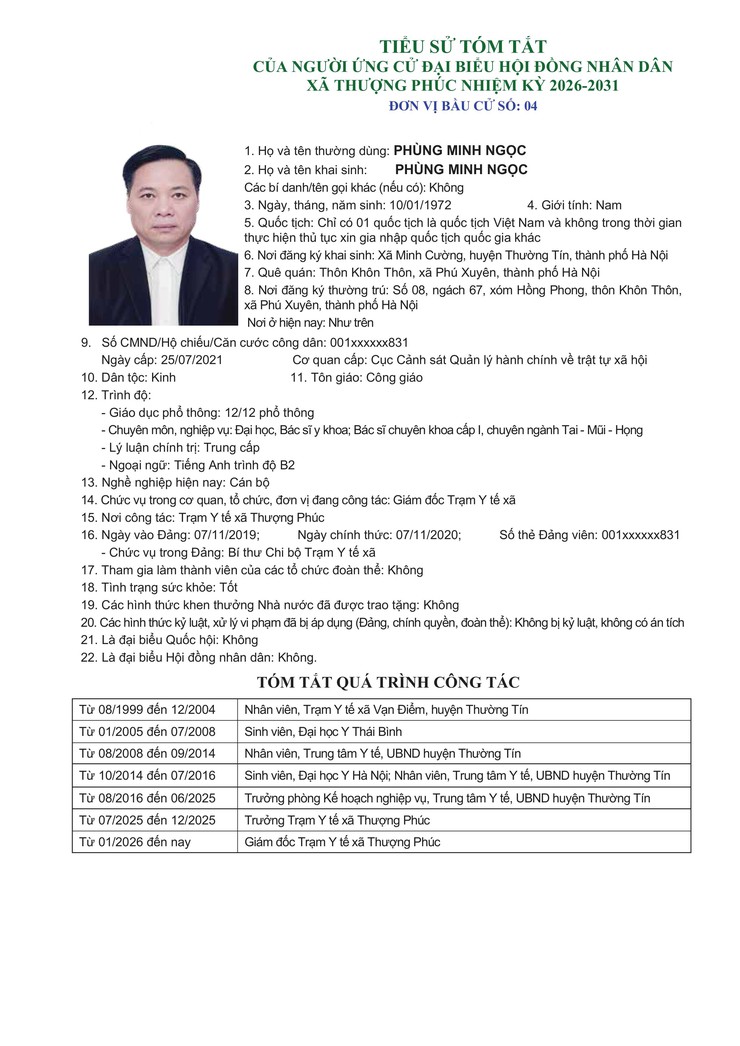 TIỂU SỬ TÓM TẮT CỦA NGƯỜI ỨNG CỬ ĐẠI BIỂU HĐND XÃ THƯỢNG PHÚC, NHIỆM KỲ 2026 - 2031. ĐƠN VỊ BẦU CỬ SỐ 04- Ảnh 5.