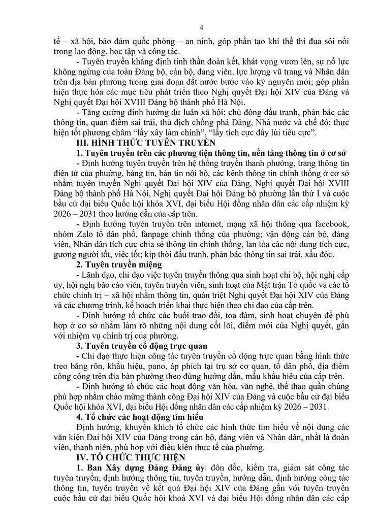 Đảng ủy phường Hồng Hà ban hành Kế hoạch tuyên truyền sau Đại hội XIV của Đảng gắn với tuyên truyền bầu cử đại biểu Quốc hội khóa XVI và HĐND các cấp nhiệm kỳ 2026 – 2031- Ảnh 4.