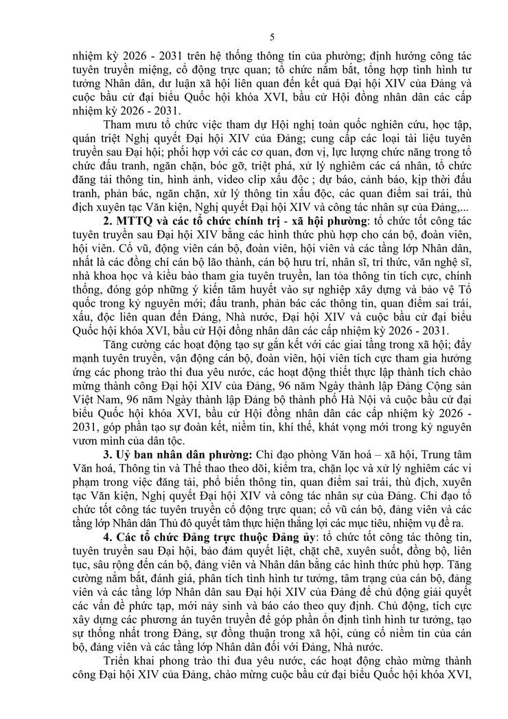 Đảng ủy phường Hồng Hà ban hành Kế hoạch tuyên truyền sau Đại hội XIV của Đảng gắn với tuyên truyền bầu cử đại biểu Quốc hội khóa XVI và HĐND các cấp nhiệm kỳ 2026 – 2031- Ảnh 5.