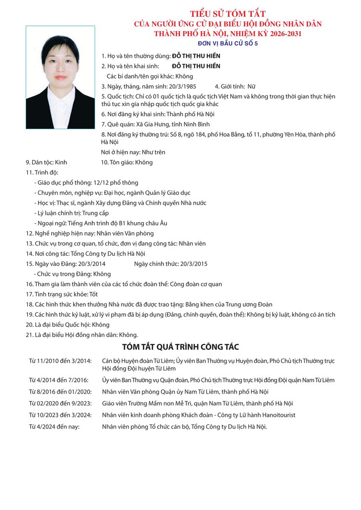 CÔNG KHAI TIỂU SỬ TÓM TẮT NGƯỜI ỨNG CỬ ĐẠI BIỂU HĐND THÀNH PHỐ HÀ NỘI KHÓA XVII, NHIỆM KỲ 2026-2031- Ảnh 3.