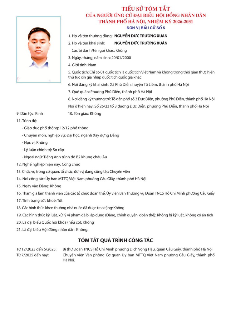 CÔNG KHAI TIỂU SỬ TÓM TẮT NGƯỜI ỨNG CỬ ĐẠI BIỂU HĐND THÀNH PHỐ HÀ NỘI KHÓA XVII, NHIỆM KỲ 2026-2031- Ảnh 6.