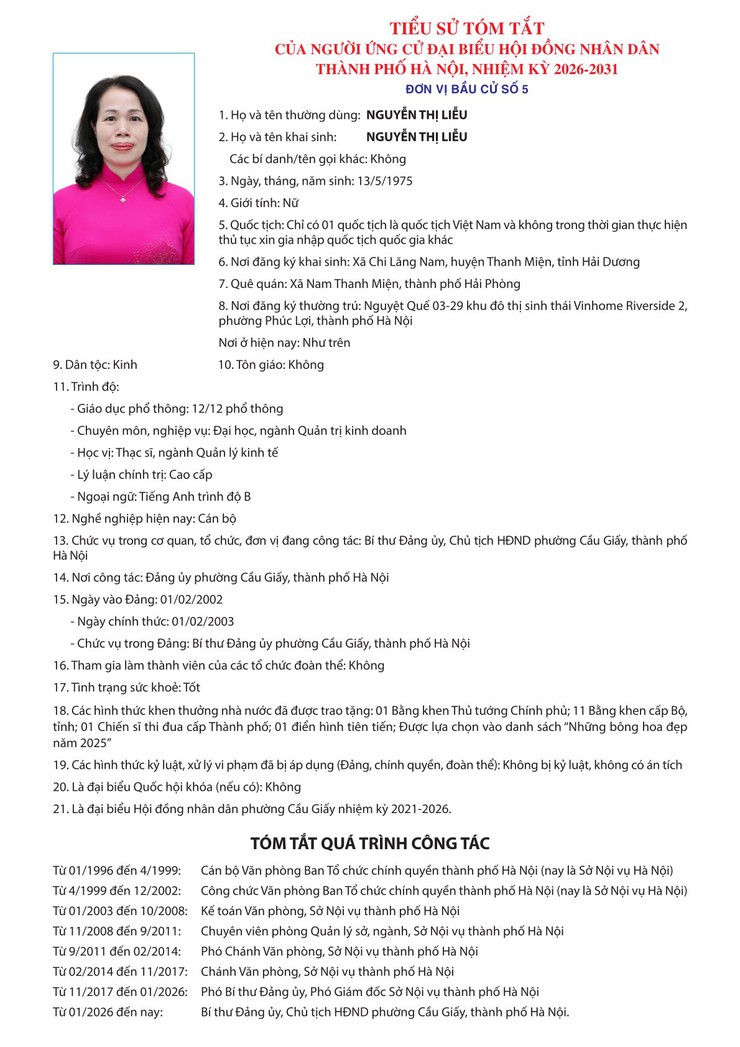 CÔNG KHAI TIỂU SỬ TÓM TẮT NGƯỜI ỨNG CỬ ĐẠI BIỂU HĐND THÀNH PHỐ HÀ NỘI KHÓA XVII, NHIỆM KỲ 2026-2031- Ảnh 4.