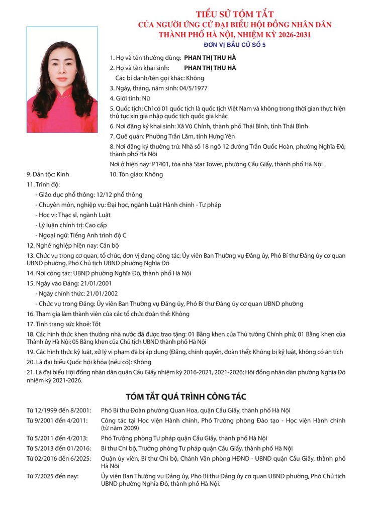 CÔNG KHAI TIỂU SỬ TÓM TẮT NGƯỜI ỨNG CỬ ĐẠI BIỂU HĐND THÀNH PHỐ HÀ NỘI KHÓA XVII, NHIỆM KỲ 2026-2031- Ảnh 2.