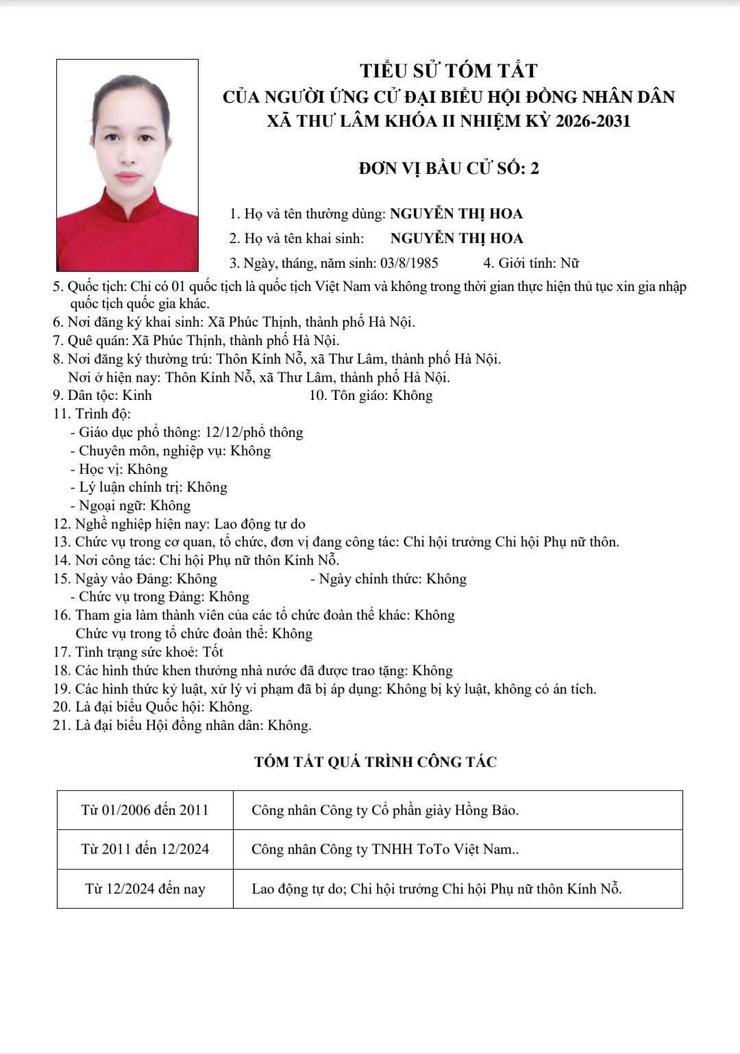 DANH SÁCH NHỮNG NGƯỜI ỨNG CỬ ĐẠI BIỂU HĐND XÃ THƯ LÂM KHÓA II, NHIỆM KỲ 2021-2026- Ảnh 10.
