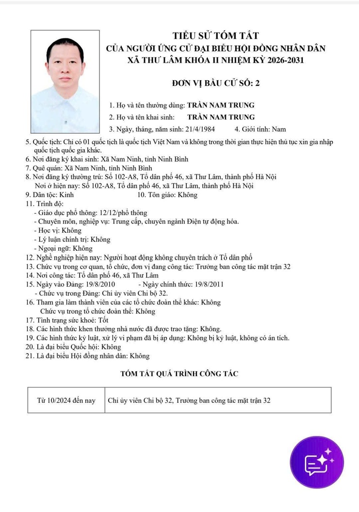 DANH SÁCH NHỮNG NGƯỜI ỨNG CỬ ĐẠI BIỂU HĐND XÃ THƯ LÂM KHÓA II, NHIỆM KỲ 2021-2026- Ảnh 11.