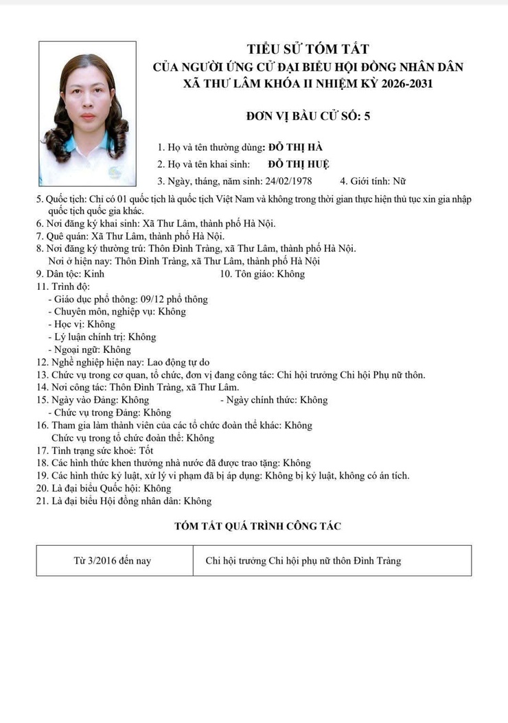 DANH SÁCH NHỮNG NGƯỜI ỨNG CỬ ĐẠI BIỂU HĐND XÃ THƯ LÂM KHÓA II, NHIỆM KỲ 2021-2026- Ảnh 24.