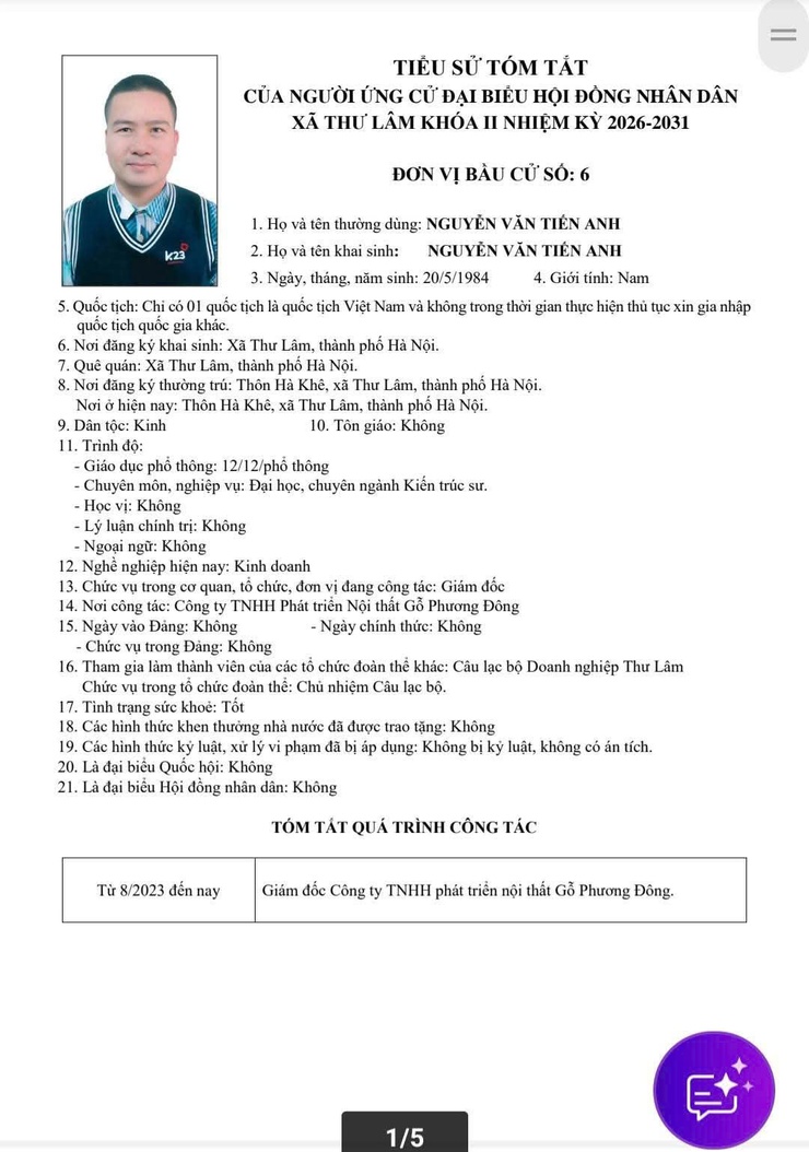 DANH SÁCH NHỮNG NGƯỜI ỨNG CỬ ĐẠI BIỂU HĐND XÃ THƯ LÂM KHÓA II, NHIỆM KỲ 2021-2026- Ảnh 25.