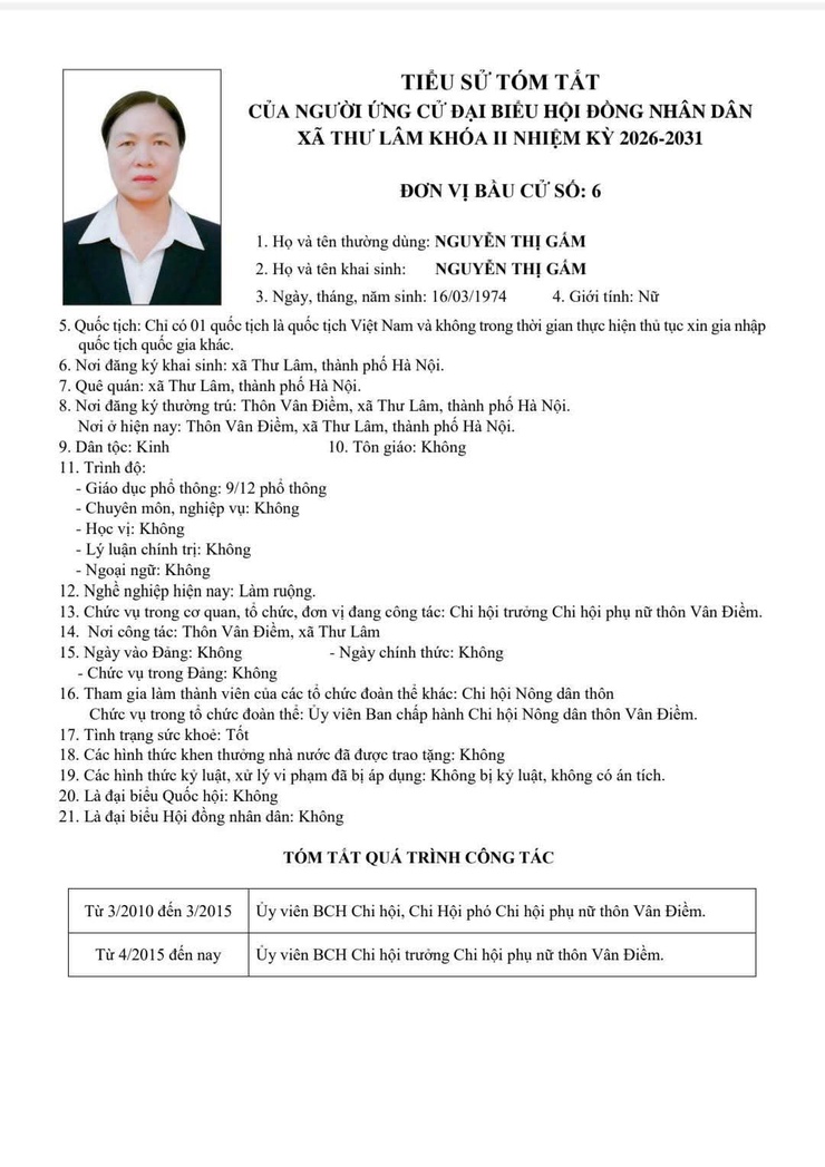 DANH SÁCH NHỮNG NGƯỜI ỨNG CỬ ĐẠI BIỂU HĐND XÃ THƯ LÂM KHÓA II, NHIỆM KỲ 2021-2026- Ảnh 26.