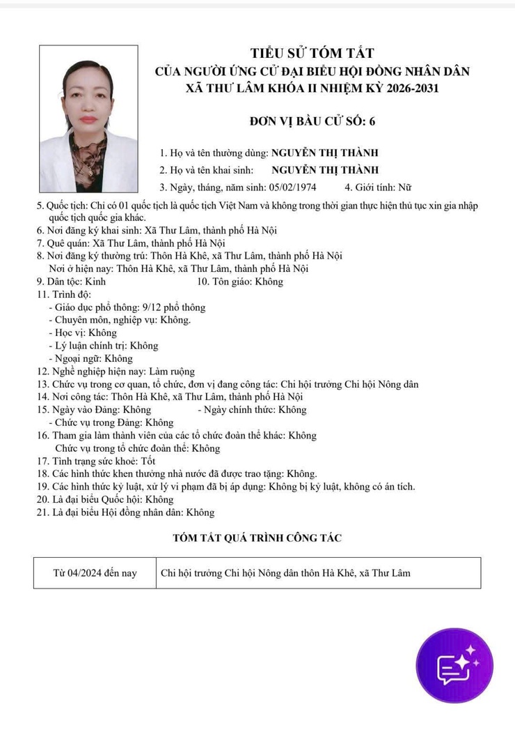 DANH SÁCH NHỮNG NGƯỜI ỨNG CỬ ĐẠI BIỂU HĐND XÃ THƯ LÂM KHÓA II, NHIỆM KỲ 2021-2026- Ảnh 28.