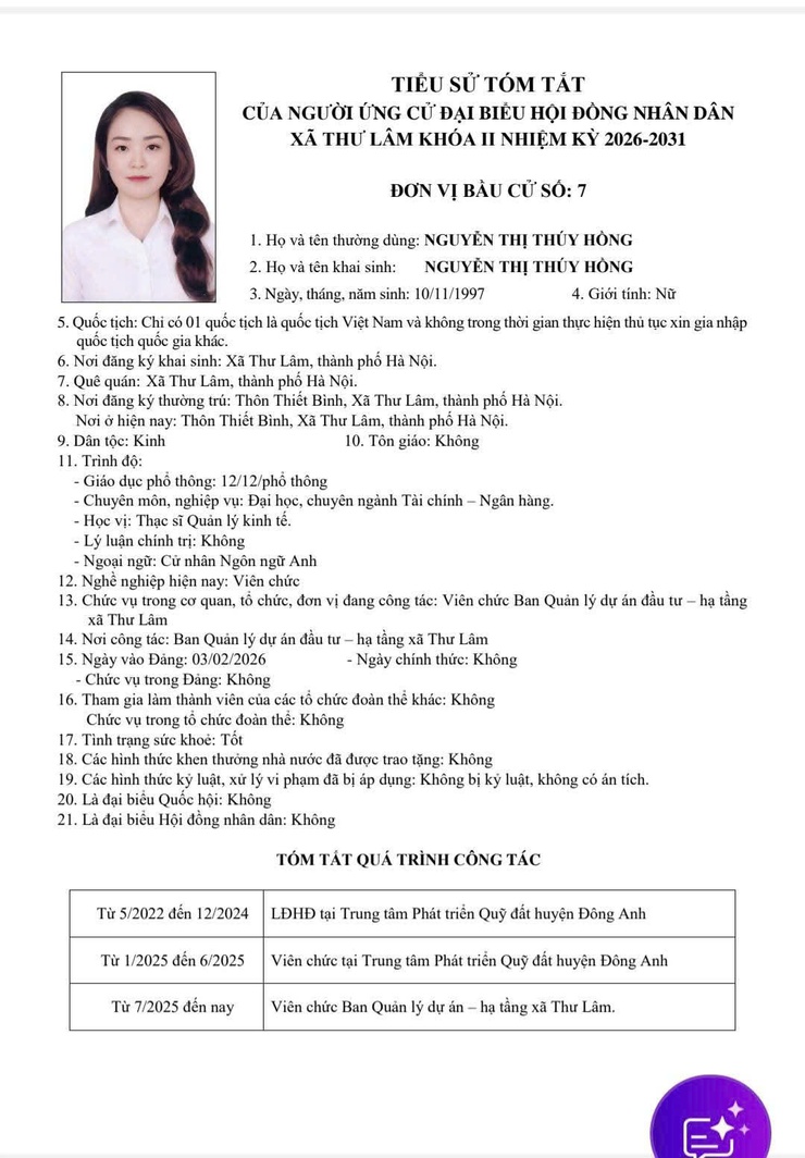DANH SÁCH NHỮNG NGƯỜI ỨNG CỬ ĐẠI BIỂU HĐND XÃ THƯ LÂM KHÓA II, NHIỆM KỲ 2021-2026- Ảnh 33.