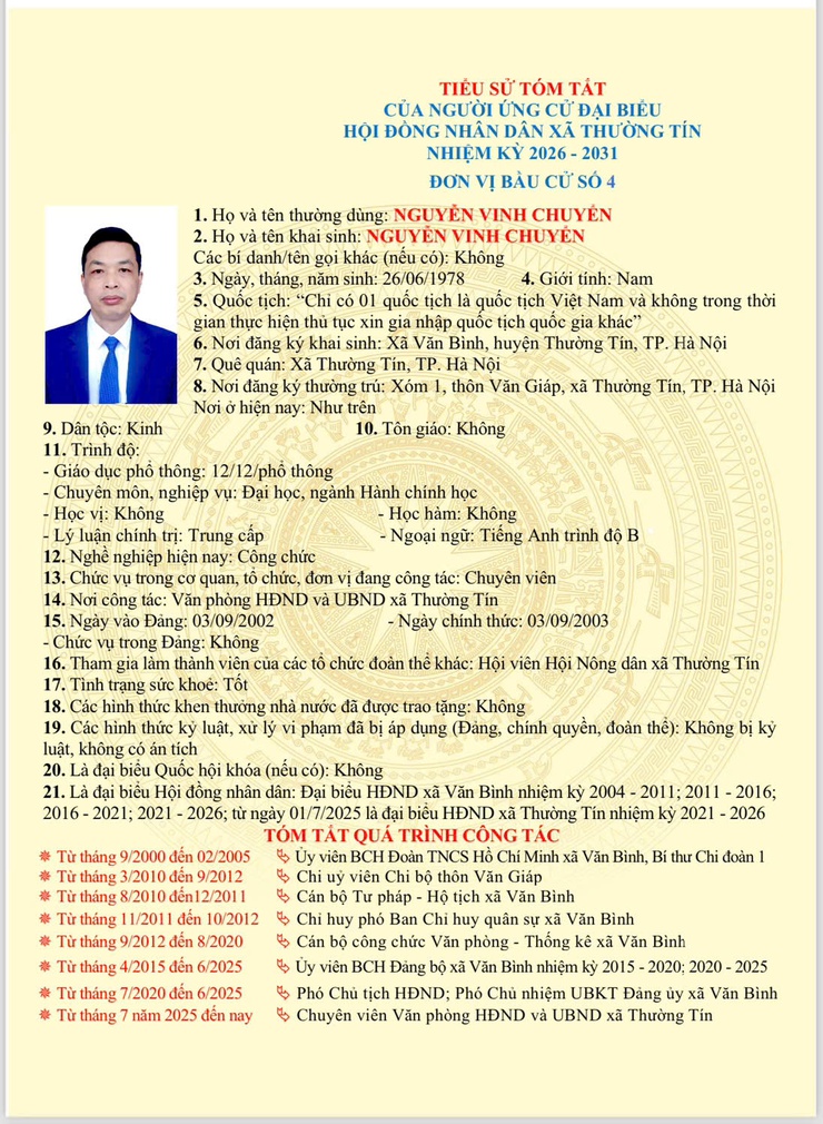 Danh sách và tiểu sử tóm tắt những người ứng cử đại biểu HĐND xã Thường Tín khoá II, nhiệm kỳ 2026-2031 tại đơn vị bầu cử số 04- Ảnh 2.
