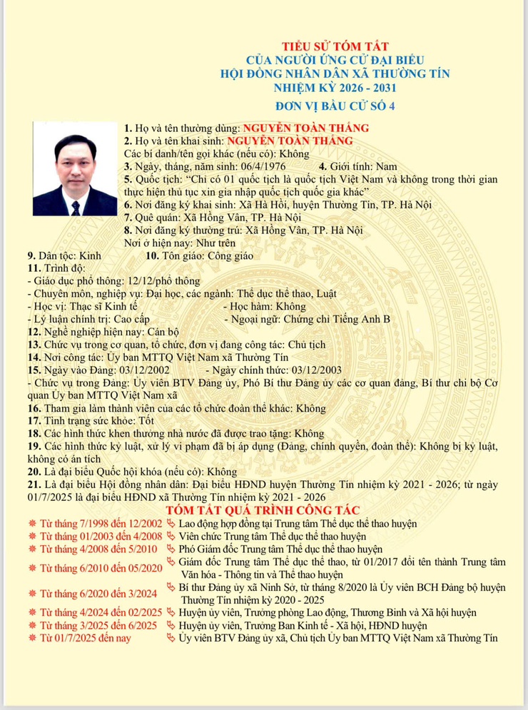 Danh sách và tiểu sử tóm tắt những người ứng cử đại biểu HĐND xã Thường Tín khoá II, nhiệm kỳ 2026-2031 tại đơn vị bầu cử số 04- Ảnh 4.