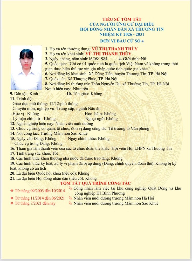 Danh sách và tiểu sử tóm tắt những người ứng cử đại biểu HĐND xã Thường Tín khoá II, nhiệm kỳ 2026-2031 tại đơn vị bầu cử số 04- Ảnh 6.