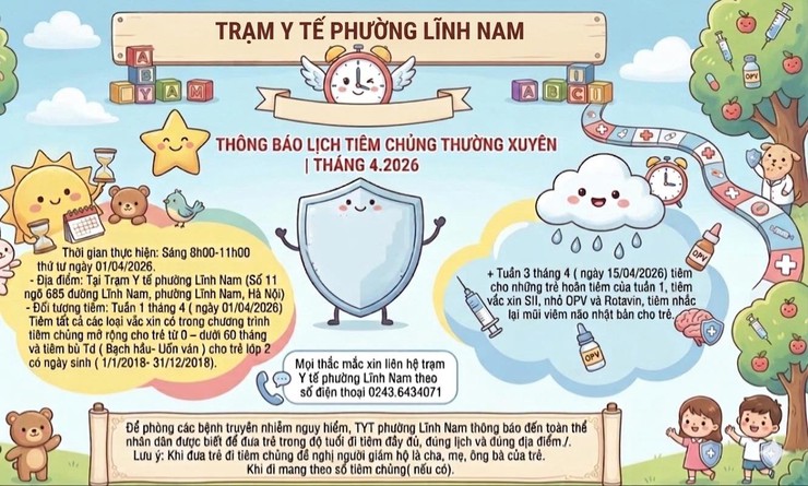 TRẠM Y TẾ PHƯỜNG LĨNH NAM THÔNG BÁO LỊCH TIÊM CHỦNG THƯỜNG XUYÊN - THÁNG 4/2026- Ảnh 1.