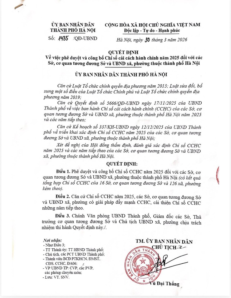 Thanh Oai đứng thứ 9/25 xã nhóm III về Chỉ số cải cách hành chính năm 2025- Ảnh 1.