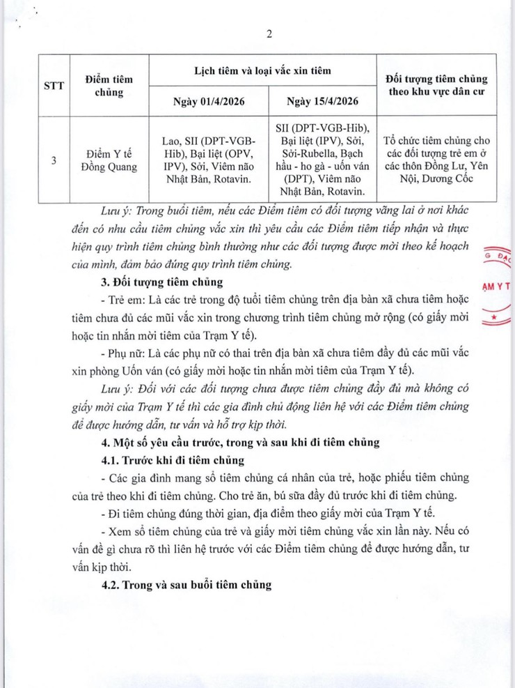 THÔNG BÁO
Về việc tổ chức các buổi tiêm chủng thường xuyên trên địa bàn xã Hưng Đạo tháng 4 năm 2026- Ảnh 2.
