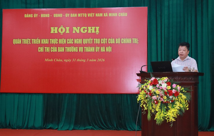 Xã Minh Châu tổ chức hội nghị quán triệt, triển khai thực hiện các Nghị quyết trụ cột của Bộ Chính trị và chỉ thị của Thành ủy Hà Nội.- Ảnh 8.