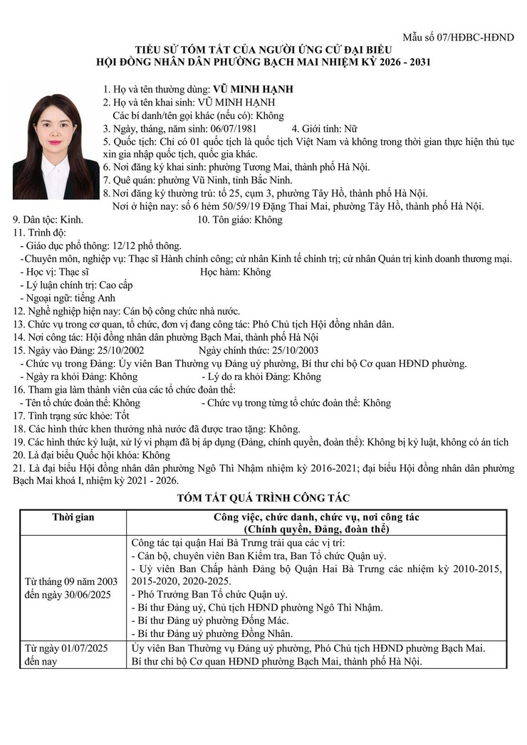 TÓM TẮT TIỂU SỬ CÁC ỨNG CỬ VIÊN ĐẠI BIỂU HỘI ĐỒNG NHÂN DÂN PHƯỜNG BẠCH MAI NHIỆM KỲ 2026 – 2031 ĐƠN VỊ BẦU CỬ SỐ 05- Ảnh 3.