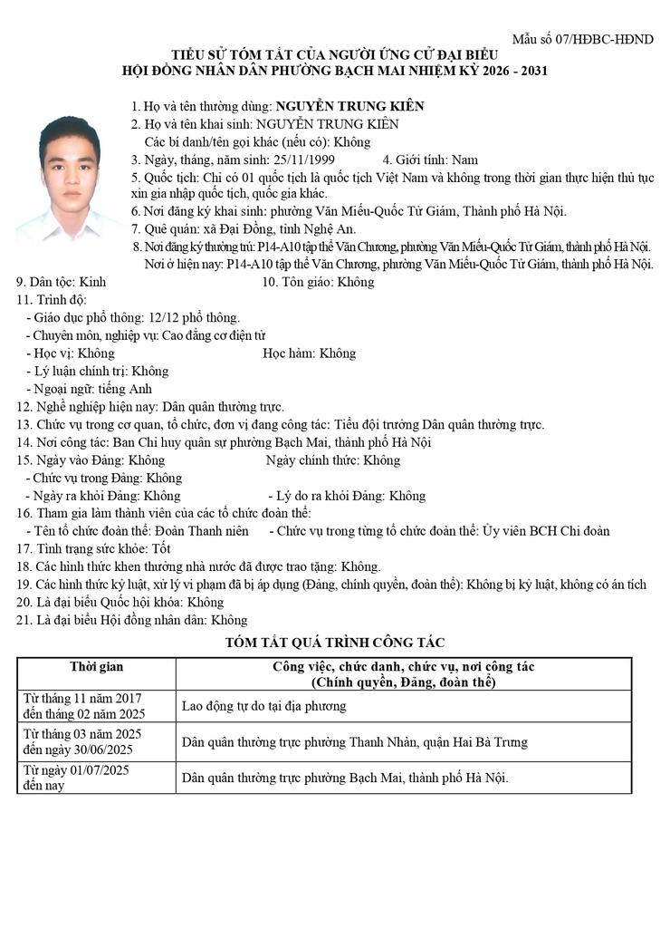 TIỂU SỬ TÓM TẮT CÁC ỨNG CỬ VIÊN ĐẠI BIỂU HỘI ĐỒNG NHÂN DÂN PHƯỜNG BẠCH MAI NHIỆM KỲ 2026 – 2031 ĐƠN VỊ BẦU CỬ SỐ 06- Ảnh 7.