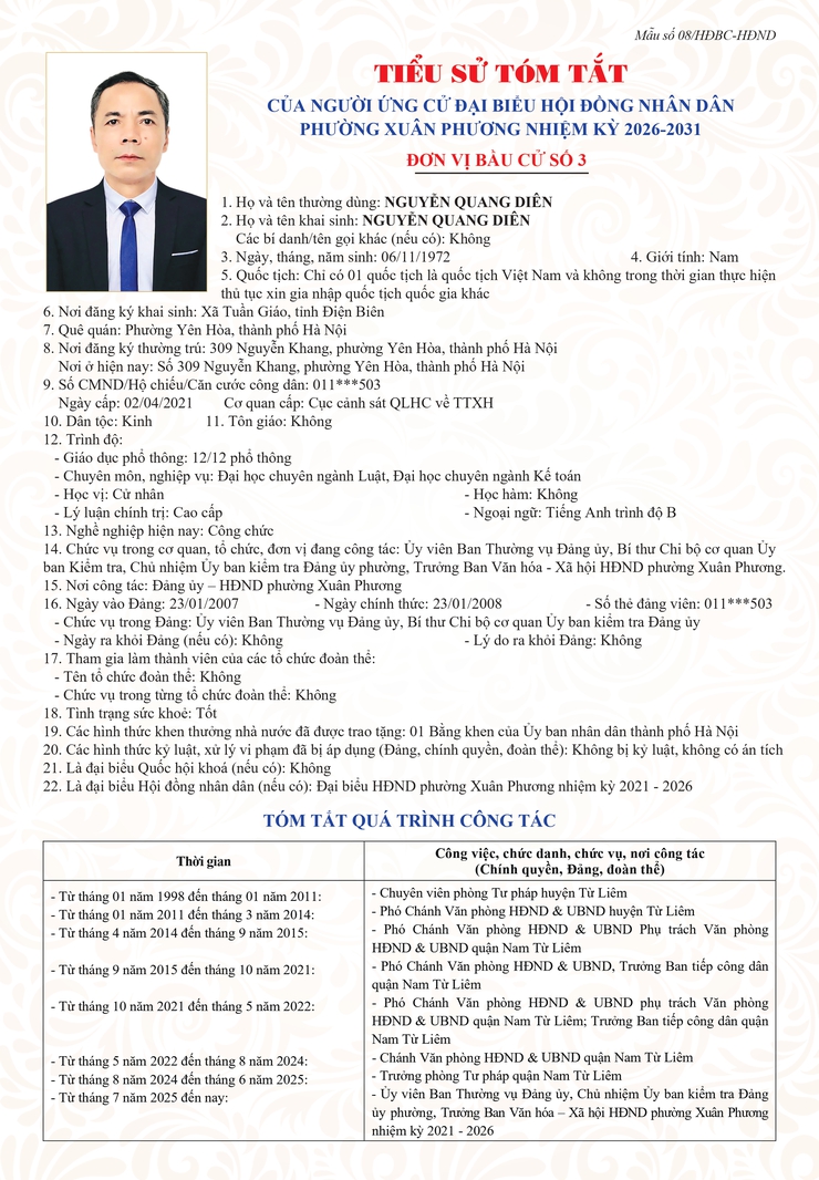 Đơn vị bầu cử số 3: Tiểu sử tóm tắt những người ứng cử HĐND phường Xuân Phương, nhiệm kỳ 2026-2031 - Ảnh 3.