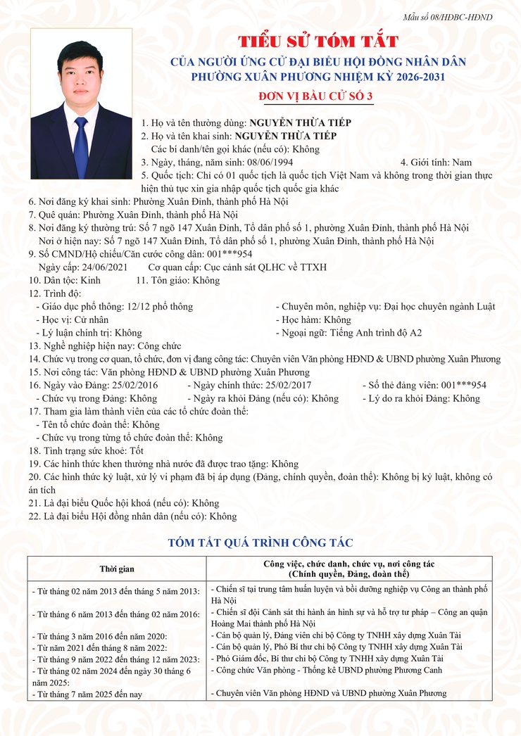 Đơn vị bầu cử số 3: Tiểu sử tóm tắt những người ứng cử HĐND phường Xuân Phương, nhiệm kỳ 2026-2031 - Ảnh 6.