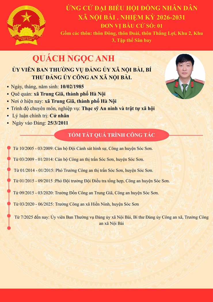 GIỚI THIỆU TIỂU SỬ TÓM TẮT NGƯỜI ỨNG CỬ ĐẠI BIỂU HĐND XÃ NỘI BÀI NHIỆM KỲ 2026 - 2031: ÔNG QUÁCH NGỌC ANH- Ảnh 1.