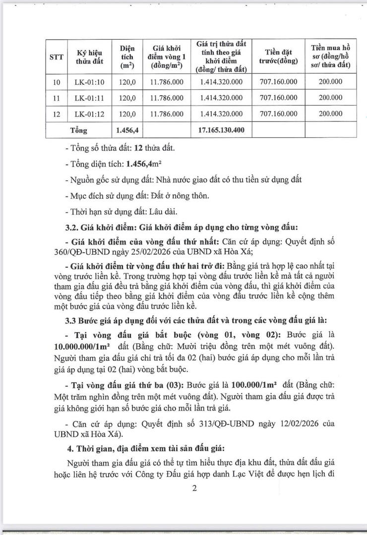 THÔNG BÁO ĐẤU GIÁ QUYỀN SỬ DỤNG ĐẤT Ở - KHU ĐẤU GIÁ SÔNG MỚI – XÃ HÒA XÁ- Ảnh 2.