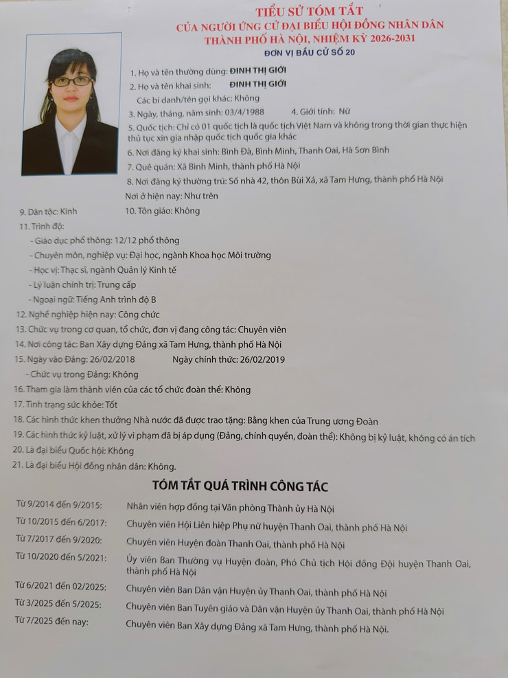 Tiểu sử những người ứng cử đại biểu HĐND thành phố Hà Nội khóa XVII, nhiệm kỳ 2026-2031, đơn vị bầu cử số 20- Ảnh 2.