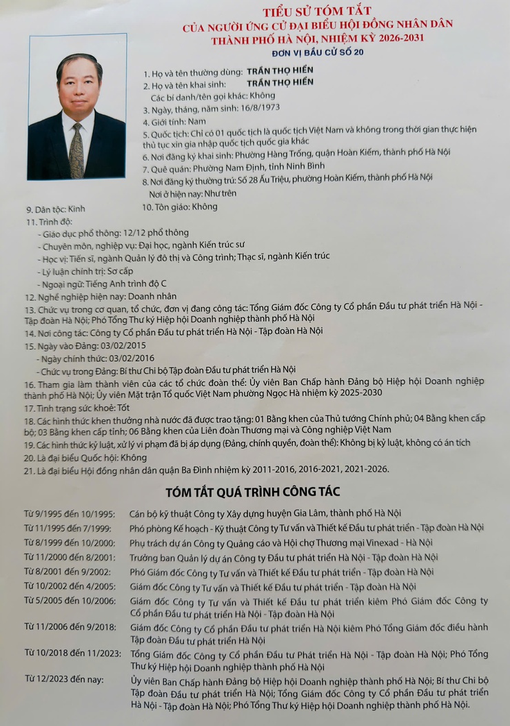 Tiểu sử những người ứng cử đại biểu HĐND thành phố Hà Nội khóa XVII, nhiệm kỳ 2026-2031, đơn vị bầu cử số 20- Ảnh 3.