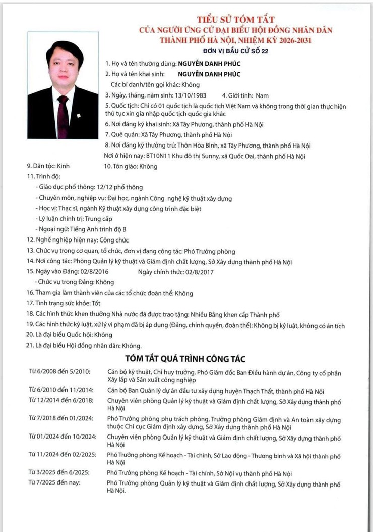 TRÂN TRỌNG GIỚI THIỆU DANH SÁCH VÀ TIỂU SỬ TÓM TẮT NHỮNG ỨNG CỬ VIÊN ĐẠI BIỂU HĐND TP HÀ NỘI KHÓA XVII, NHIỆM KỲ 2026 - 2031, ĐƠN VỊ BẦU CỬ SỐ 22 GỒM CÁC XÃ: PHÚC SƠN, HỒNG SƠN, MỸ ĐỨC, HƯƠNG SƠN  - Ảnh 2.