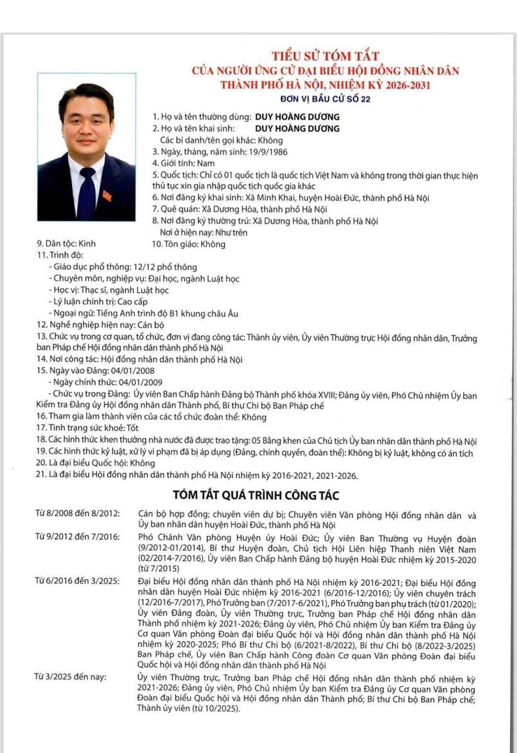 TRÂN TRỌNG GIỚI THIỆU DANH SÁCH VÀ TIỂU SỬ TÓM TẮT NHỮNG ỨNG CỬ VIÊN ĐẠI BIỂU HĐND TP HÀ NỘI KHÓA XVII, NHIỆM KỲ 2026 - 2031, ĐƠN VỊ BẦU CỬ SỐ 22 GỒM CÁC XÃ: PHÚC SƠN, HỒNG SƠN, MỸ ĐỨC, HƯƠNG SƠN  - Ảnh 3.