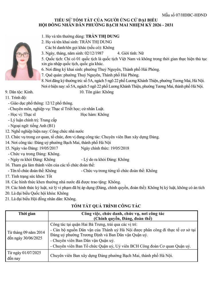 TÓM TẮT TIỂU SỬ CÁC ỨNG CỬ VIÊN ĐẠI BIỂU HỘI ĐỒNG NHÂN DÂN PHƯỜNG BẠCH MAI NHIỆM KỲ 2026 – 2031 ĐƠN VỊ BẦU CỬ SỐ 04- Ảnh 4.