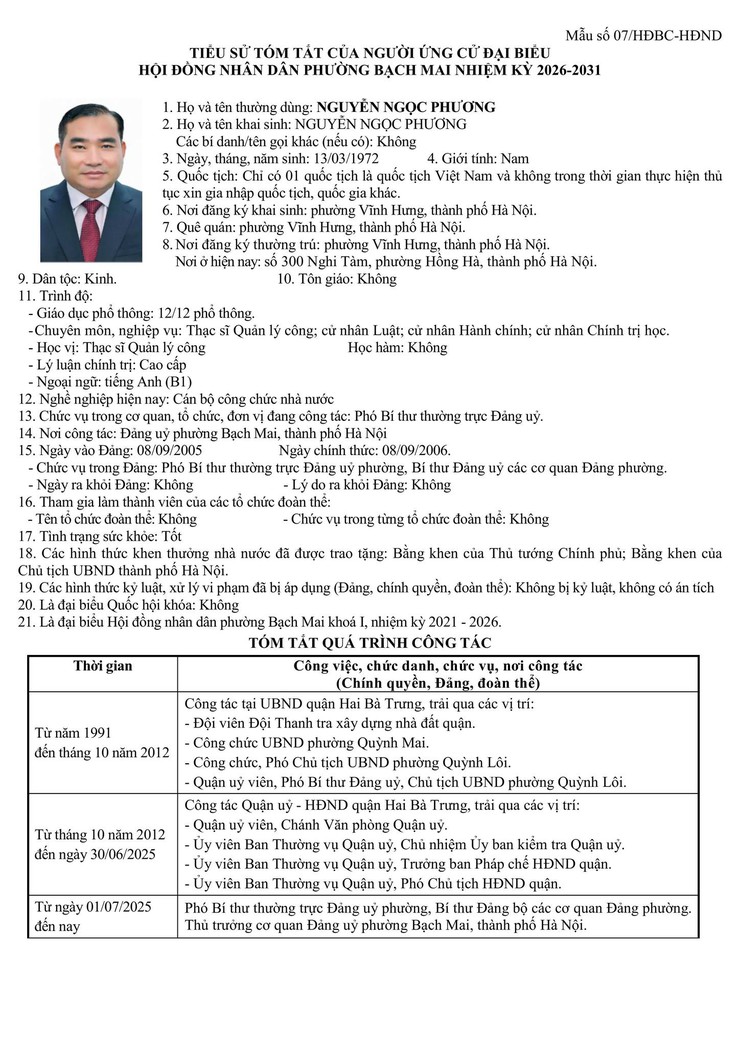 TÓM TẮT TIỂU SỬ CÁC ỨNG CỬ VIÊN ĐẠI BIỂU HỘI ĐỒNG NHÂN DÂN PHƯỜNG BẠCH MAI NHIỆM KỲ 2026 – 2031 ĐƠN VỊ BẦU CỬ SỐ 04- Ảnh 7.