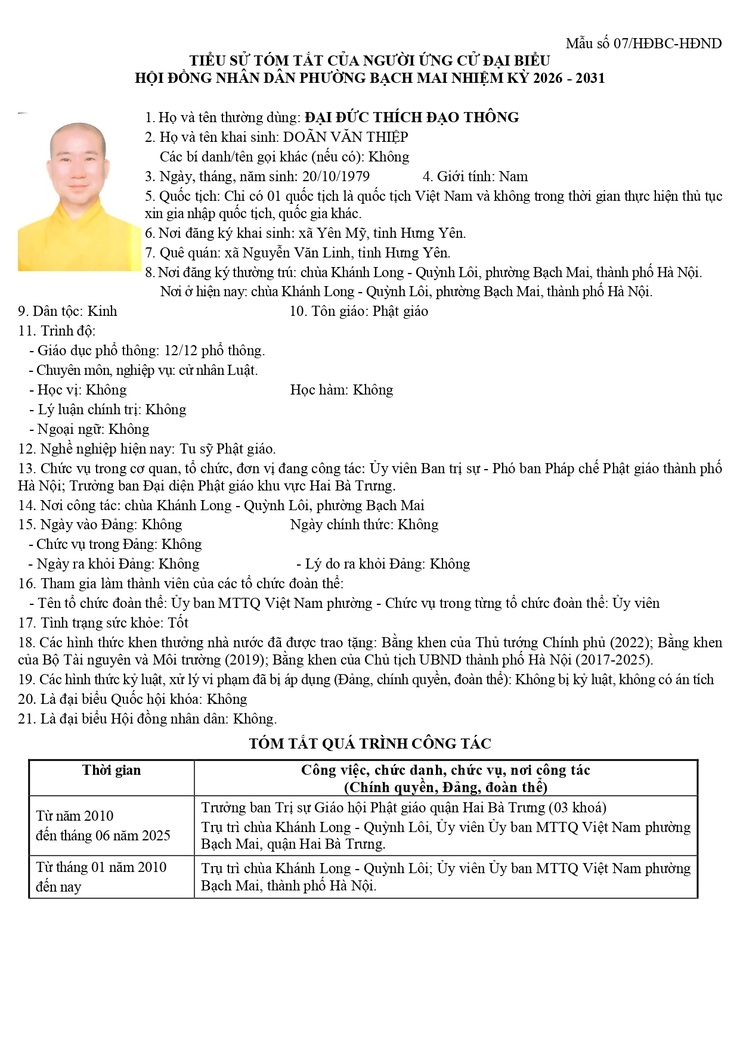 TÓM TẮT TIỂU SỬ CÁC ỨNG CỬ VIÊN ĐẠI BIỂU HỘI ĐỒNG NHÂN DÂN PHƯỜNG BẠCH MAI NHIỆM KỲ 2026 – 2031 ĐƠN VỊ BẦU CỬ SỐ 04- Ảnh 8.