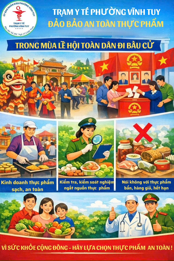 TUYÊN TRUYỀN ĐẢM BẢO AN TOÀN THỰC PHẨM
TRONG MÙA LỄ HỘI VÀ NGÀY HỘI TOÀN DÂN ĐI BẦU CỬ
- Ảnh 1.